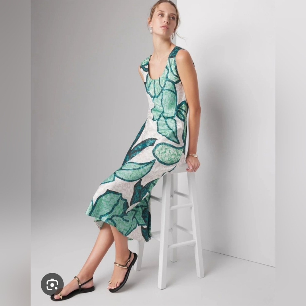 White House Black Market Blue and Green Patterned Dress
